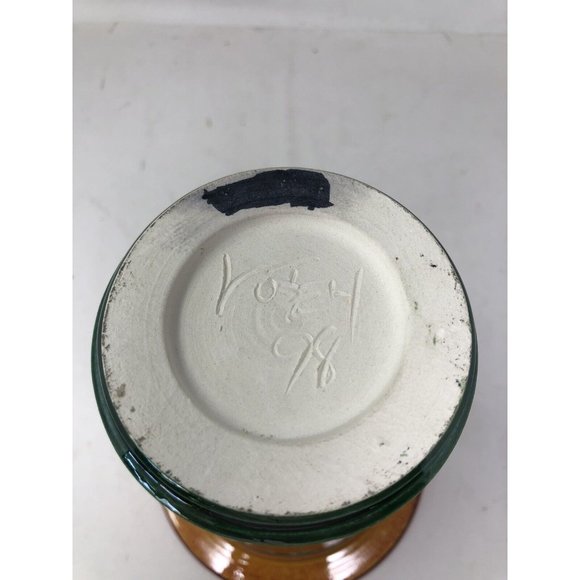 1998 Hand Thrown Tapered Art Pottery Vase Artist Signed High Gloss Glaze 10" - Picture 9 of 11